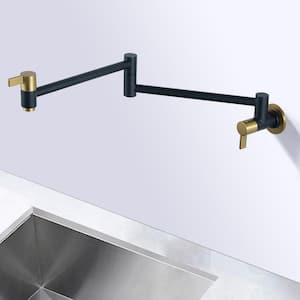Brass Wall Mounted Pot Filler with 2-Handles and Standard 1/2 NPT Threads in Black and Gold