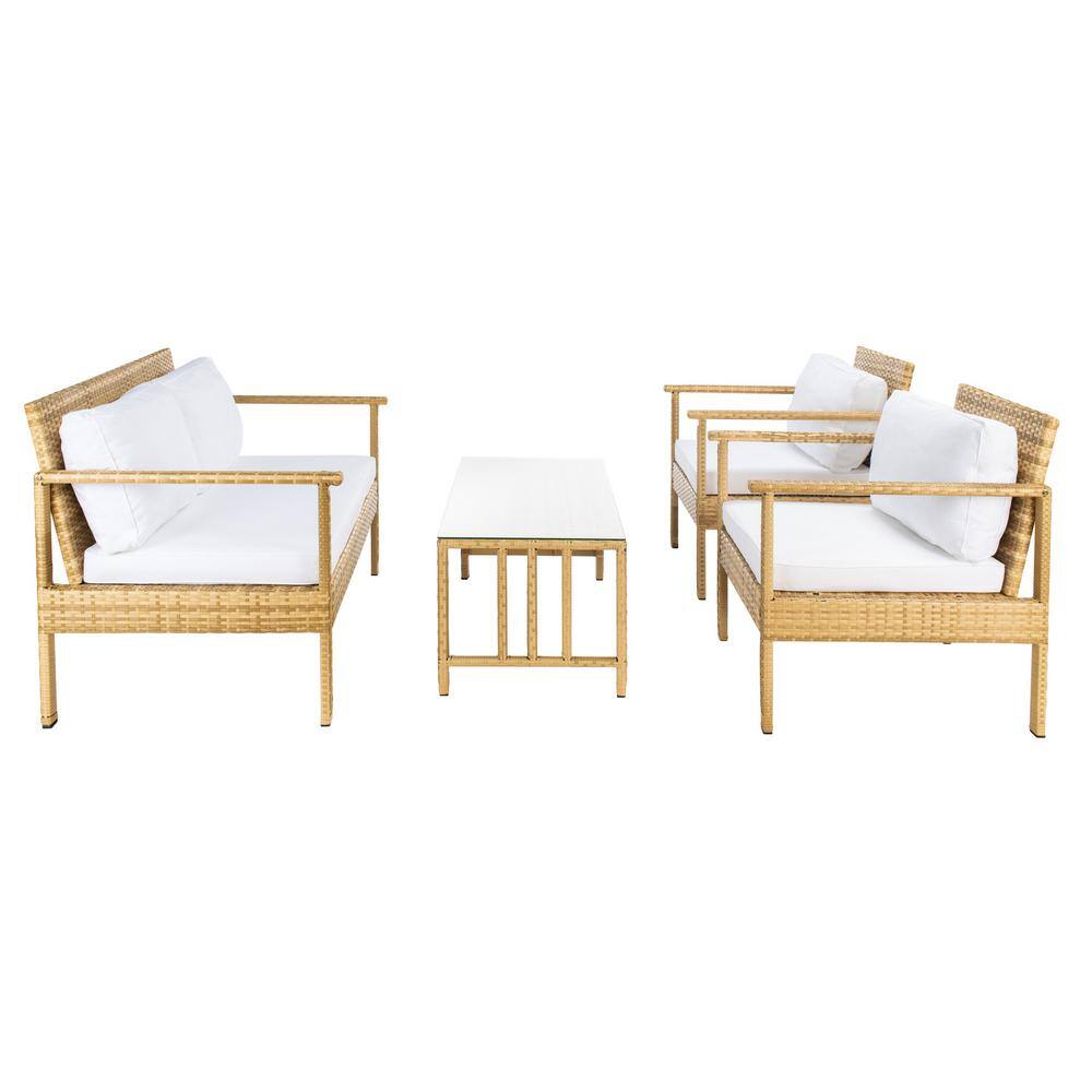 Garnen Natural Wicker 4-Piece Patio Set with White Cushions