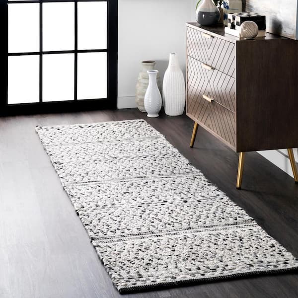 Natosha Chevron Striped Silver 2 ft. 6 in. x 8 ft. Indoor/Outdoor Runner Patio Rug