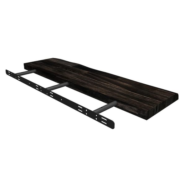 Interbuild Solid 2.9 ft. L x 10 in. D x 1.5 in. T, Acacia Butcher Block Countertop Floating Wall Shelf, Espresso with Live Edge