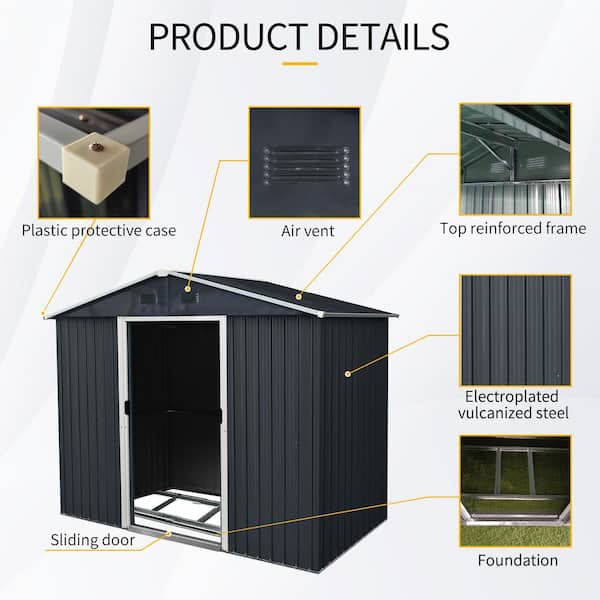 Zeus & Ruta 8 ft. W x 4 ft. D Black Outdoor Metal Storage Shed