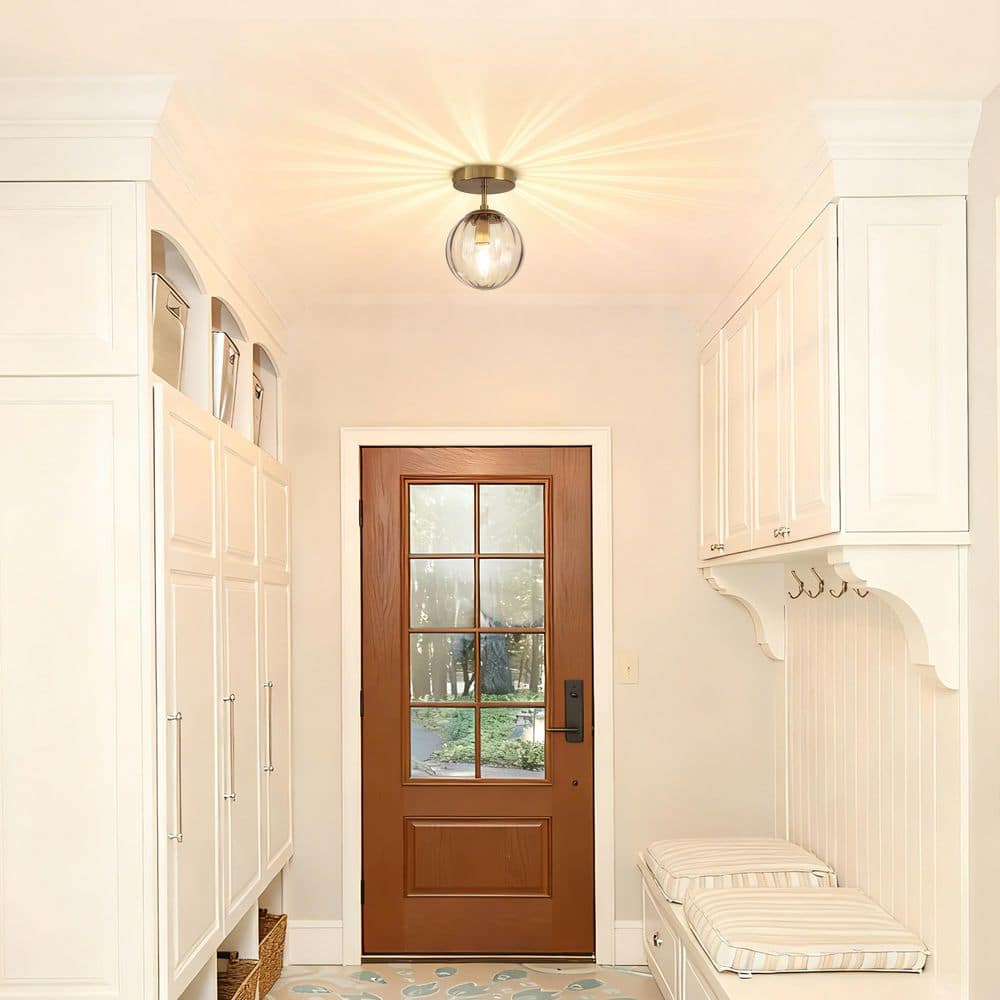 6 in. 1-Light Gold Industrial Semi-Flush Mount with Clear Ribbed Glass Shade price history on PriceWatchPro