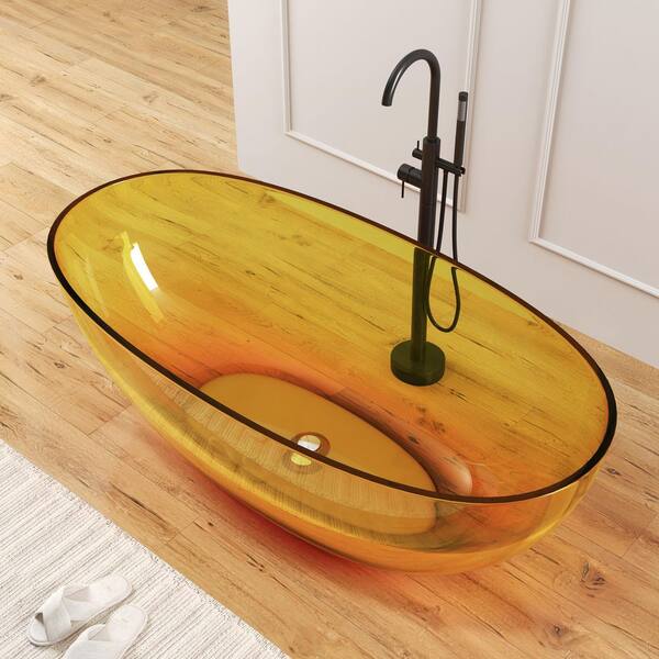 Eaton 61 in. x 30 in. Stone Resin Solid Surface Flatbottom Freestanding Soaking Bathtub in Transparent Orange