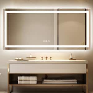 32 in W x 84 in H Rectangular Frameless Wall Mount 3 Colors Dimmable Anti-Fog LED Bathroom Vanity Mirror with Memory