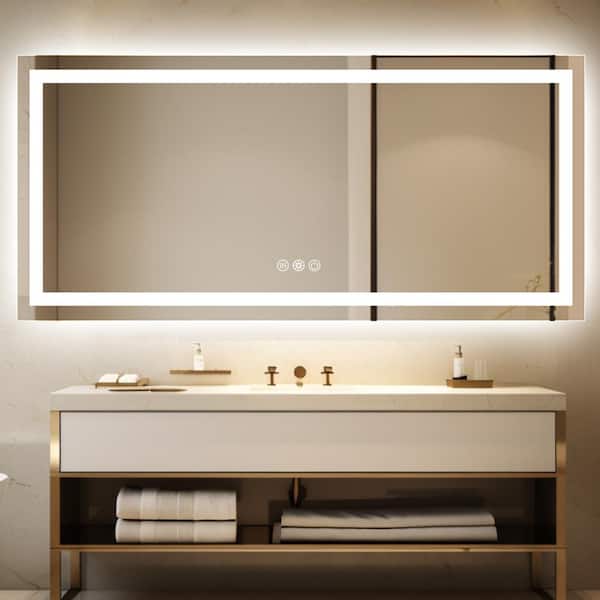 DurX-litecrete 32 in W x 84 in H Rectangular Frameless Wall Mount 3 Colors Dimmable Anti-Fog LED Bathroom Vanity Mirror with Memory