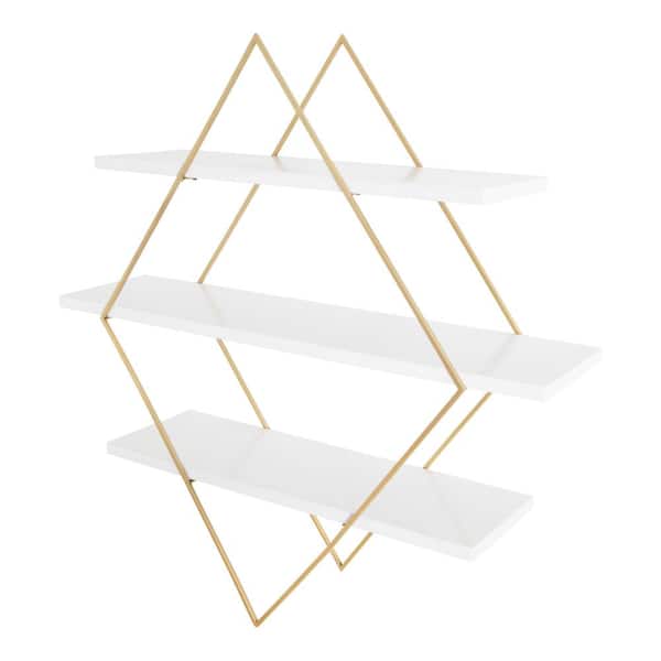 Kate and Laurel Daxton 31 in. x 32 in. x 7 in. White/Gold Decorative Wall Shelf