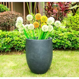 21.7 in. Tall Charcoal Lightweight Concrete Round Outdoor Planter