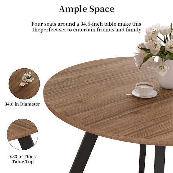 GOJANE Modern Walnut MDF 34.6 in. Black Metal Legs Dining Table