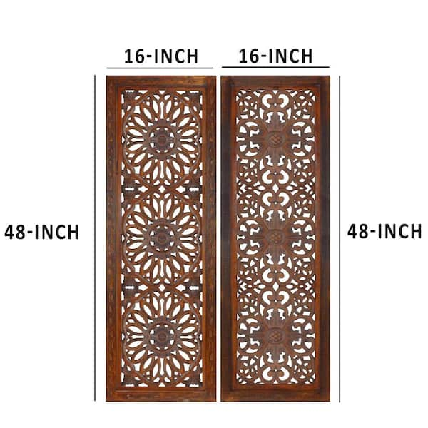 Rectangular popular Mango Wood Wall Panel with Cutout Lattice Pattern, Rectangle, Black