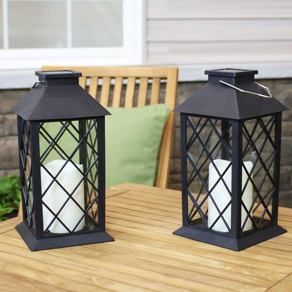 Sunnydaze 11 in. Concord Black Solar LED Candle Outdoor Lantern (2
