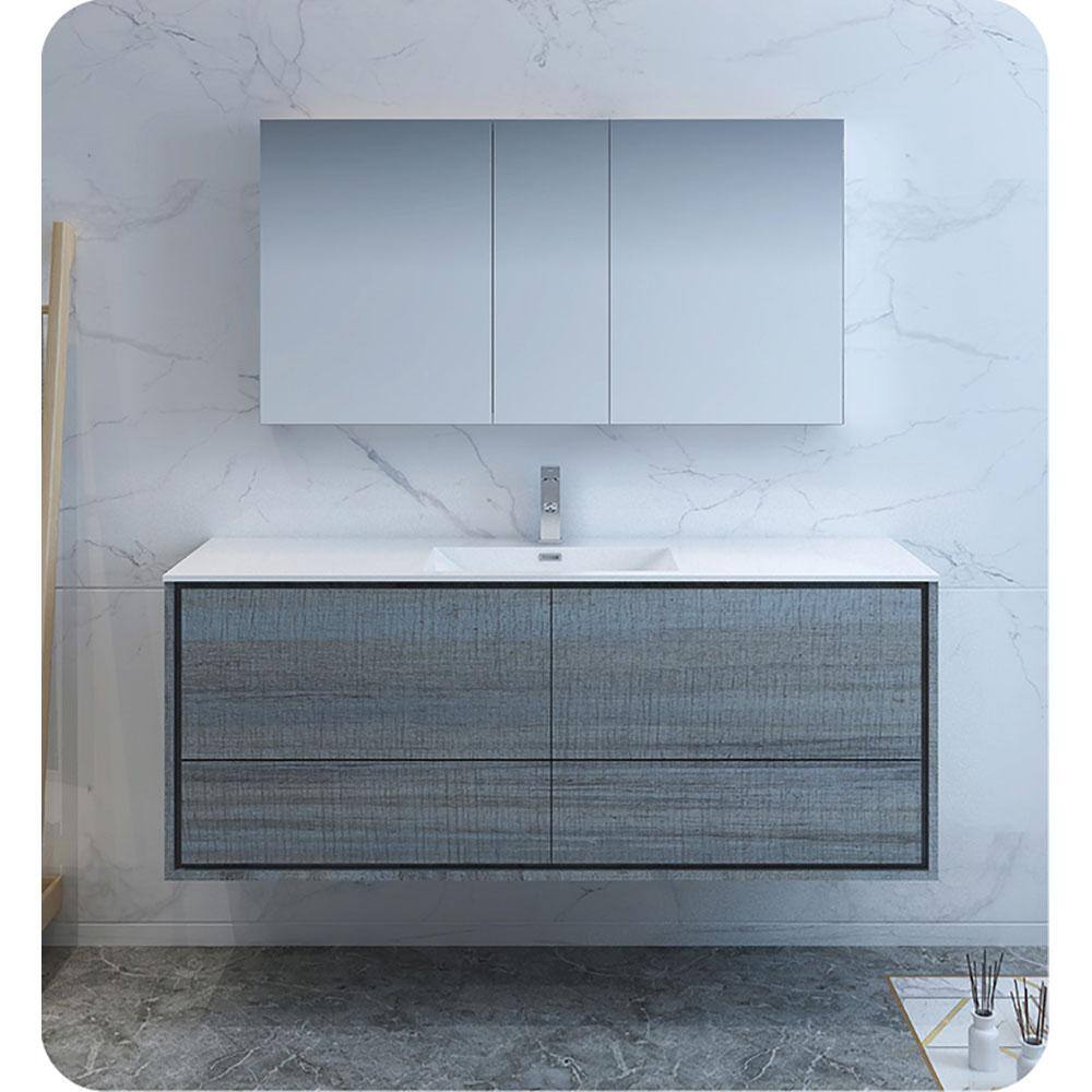 Catania 60" Gray Wall Mount Single Bathroom Vanity Cabinet