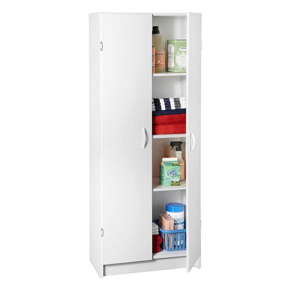 White Freestanding 4-Shelf Pantry Cabinet with Adjustable Shelves