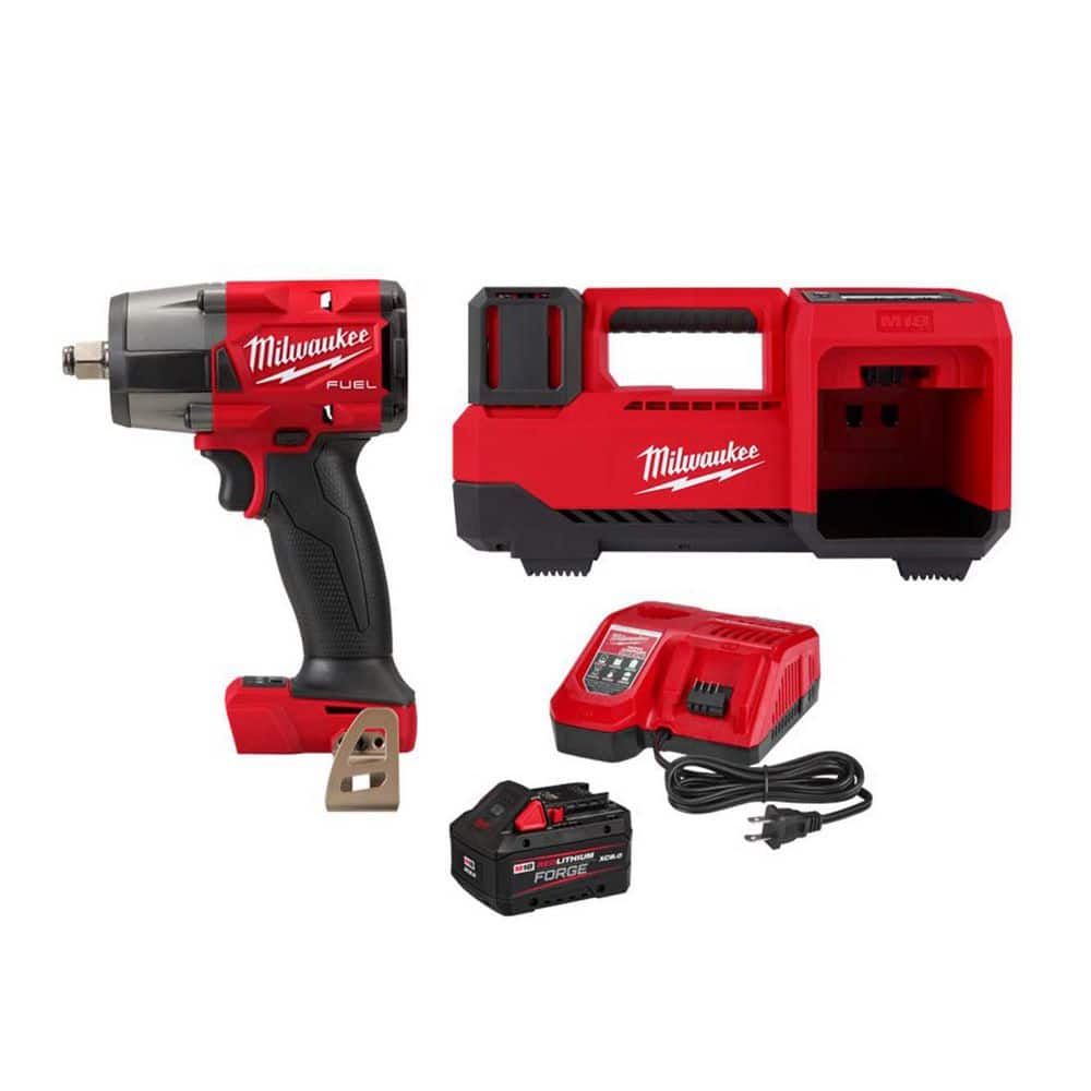 Milwaukee M18 FUEL Gen-2 18V Lithium-Ion Brushless Cordless Mid Torque 1/2 in. Impact Wrench w/ M18 Inflator & 8.0 Ah Starter Kit 2962-20-2848-20-48-59-1881