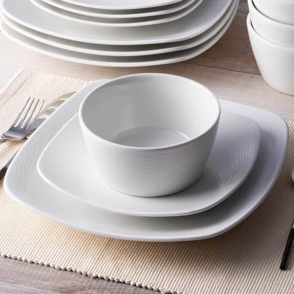 White Textured Ceramic Soup and Cereal Bowls, Set of 4