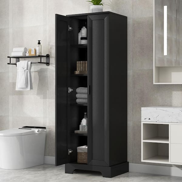 23.3 in. W x 16.9 in. D x 71.2 in. H Black Linen Cabinet with 2 Doors and Adjustable Shelves