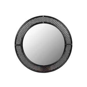 Rattan-Style Black Round Wall-Mounted Mirror, 30 in. L x 30 in. W