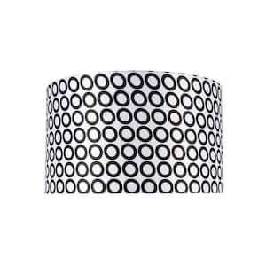 17 in. x 10 in. Black and White and Geometric Print Hardback Drum/Cylinder Lamp Shade