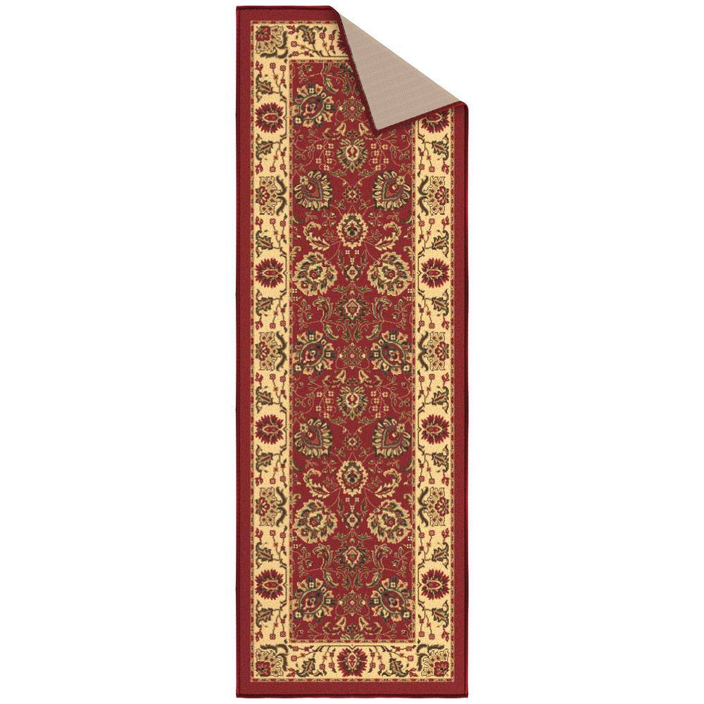 Ottomanson Red and Beige Synthetic Oriental Runner Rug, 20" x 59"