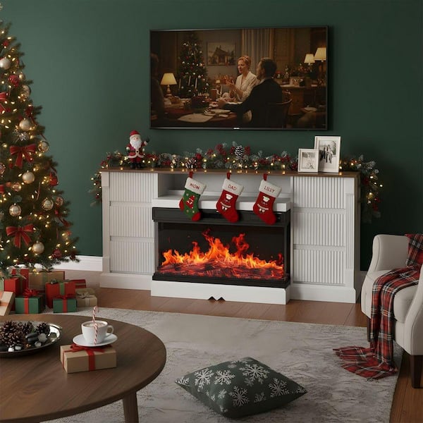 3-Sided Glass 70 in. Freestanding TV Stand with Electric Fireplace