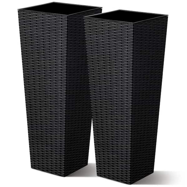 Tozey 32 in. Black Plastic Tall Square Planter (Set of 2)