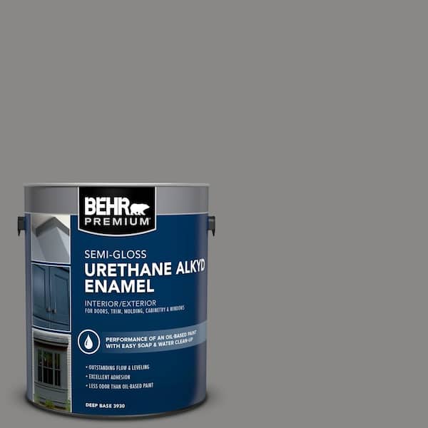 BEHR PREMIUM 1 gal. #PPU26-04 Falcon Gray Urethane Alkyd Semi-Gloss Enamel Interior/Exterior Paint