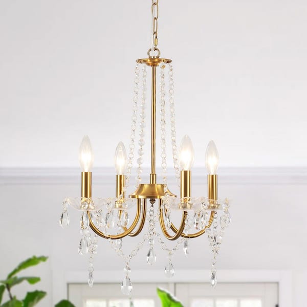ADSENSTY 4-Light Gold Candle-Style Crystal Chandelier Classic Pendant Light