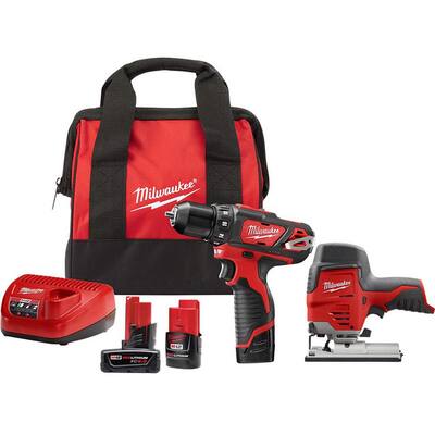 M12 12-Volt Lithium-Ion Cordless 3/8 in. Drill/Driver Kit with M12 Cordless Jig Saw and 6.0 Ah XC Battery Pack