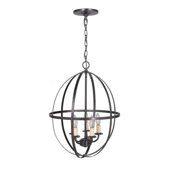Worth Home Products Hardwired Pendant Series 4-Lights Brushed Bronze Mini Chandelier with Circular Cage Shade