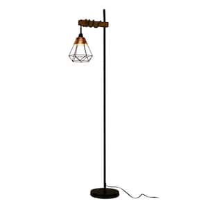 62.99 in. Black Retro 1-Light Standard Floor Lamp for Living Room Bedroom with Rattan and Metal Lampshade
