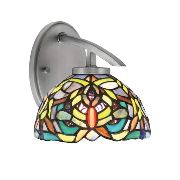 Unbranded Siena 1-Light Graphite Downlight Wall Sconce with Kaleidoscope Art Glass Shade