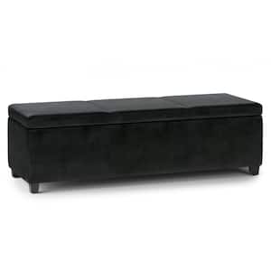 Avalon 54 in. Wide Contemporary Rectangle Extra Large Storage Ottoman Bench in Midnight Black Vegan Faux Leather