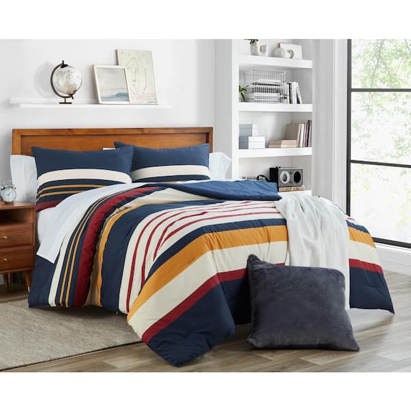 Twin XL Full Queen Cal King Bed Gray Grey Orange White Stripe 4 pc Comforter Set 