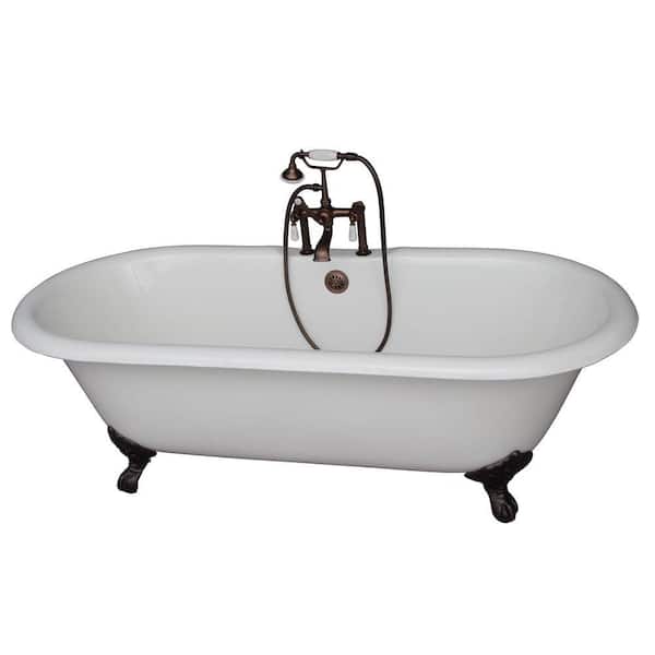 Barclay Products 5.6 ft. Cast Iron Imperial Feet Double Roll Top Tub in White with Oil Rubbed Bronze Accessories