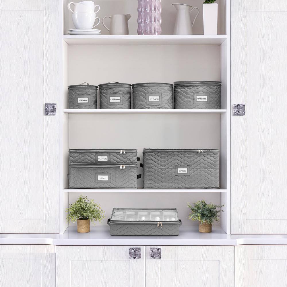 Gray Quilted Fabric Lidded Box for Christmas Platter Storage