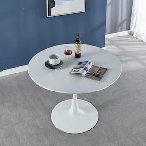 42.13 in. Big Dining Table MDF Dining Table White Round Kitchen Table