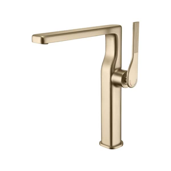 Single Handle Single Hole Bathroom Faucet High Tall Vessel Sink Faucet in Brushed Gold