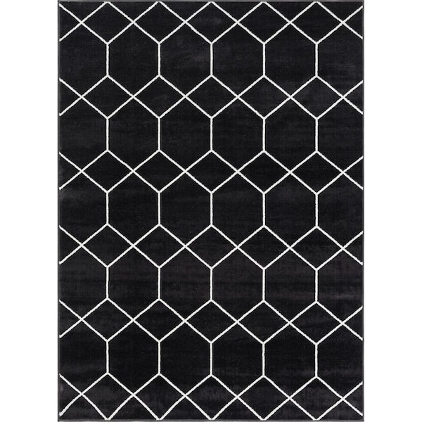 Madison Park Bianca Black/Cream 5 ft. x 7 ft. Trellis Geometric Woven Rectangle Area Rug