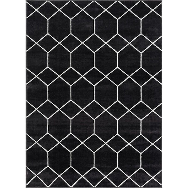 Madison Park Bianca Black/Cream 6 ft. x 9 ft. Trellis Geometric Woven Rectangle Area Rug