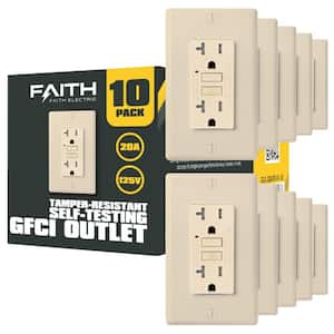 20-Amp 125-Volt GFCI Duplex Tamper Resistant Outlet, GFI Receptacle with Indicator Light and Wall Plate, Ivory (10-Pack)