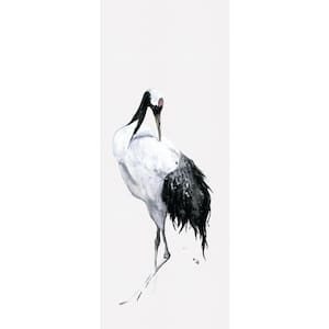 Kumano Collection White/Black One Painted Crane 2-Panel Wall Mural 8.8 ft. high x 3.4 ft. wide