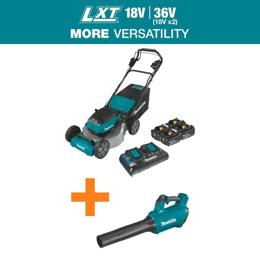 18V X2(36V) LXT Lithium-Ion Cordless 21 in. Walk Behind Lawn Mower Kit w/4 Batteries 5.0Ah with 18V Blower, Tool Only -  Makita, XML08PT1-XBU03Z