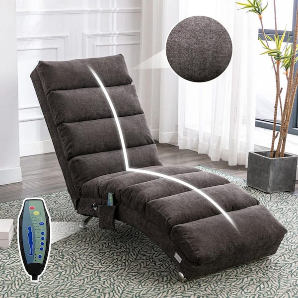 58.27 in. Dark Gray Linen Recliner / Massage Chaise Lounge with Remote Control 5 Massage Modes, Ergonomic Lounger