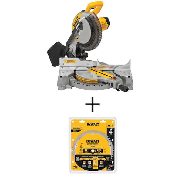 tin Landmand Transportere DEWALT 15 Amp Corded 10 in. Compound Single Bevel Miter Saw and 20 Series  10 in. 60T Fine Finish Saw Blade DWS713WDW3106 - The Home Depot