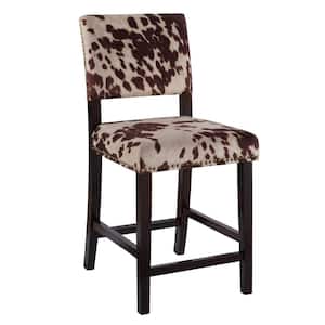Carolyn 24 in. Seat Height Brown High-back wood frame Counterstool with Udder Madness Microfiber seat