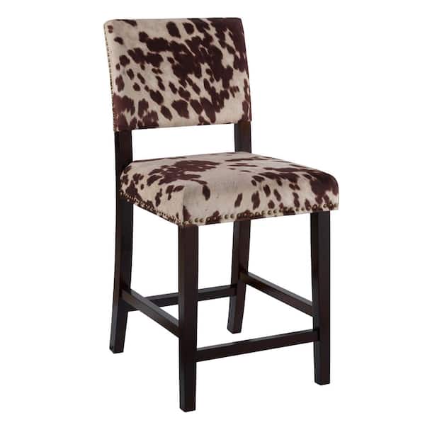 Linon Home Decor Carolyn Brown Microfiber Cowprint with Padded Seat Counter Stool