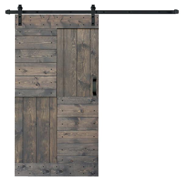 ISLIFE S Series 42 in. x 84 in. Smoky Gray Finished DIY Solid Wood Sliding Barn Door with Hardware Kit