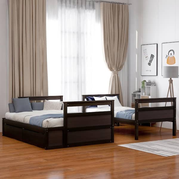 Harper & Bright Designs Espresso Solid Wood Twin Over Full