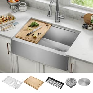 Kore 30 in. Farmhouse/Apron-Front Single Bowl 16 Gauge Stainless Steel Kitchen Workstation Sink with Accessories