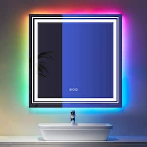 36 in. W x 36 in. H Frameless Square LED Anti Fog Backlit Front Lighted Wall Bathroom Vanity Mirror in RGB