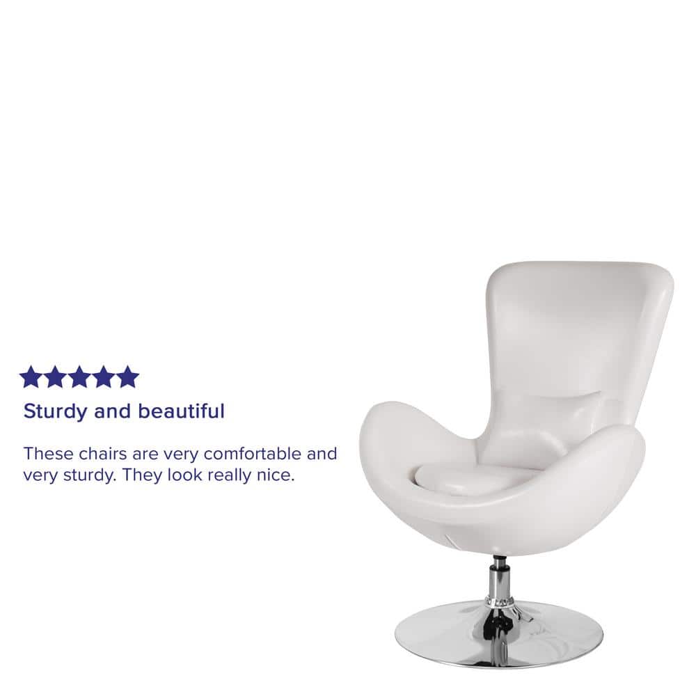 White Leather High Back Swivel Reception Chair with Chrome Base